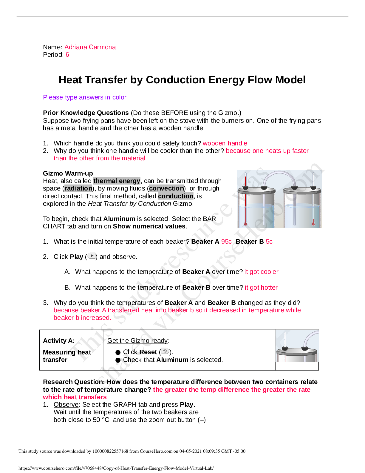 Preview of Copy of Heat Transfer Energy Flow Model Virtual Lab